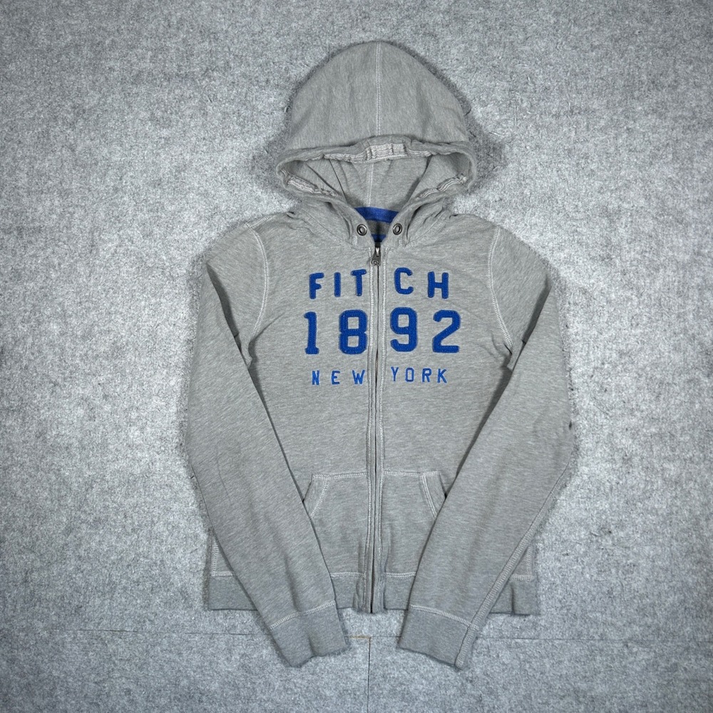 Abercrombie & Fitch Hoodie Mens Medium Grey Fitch 1892 Full Zip Y2K Vintage Logo
